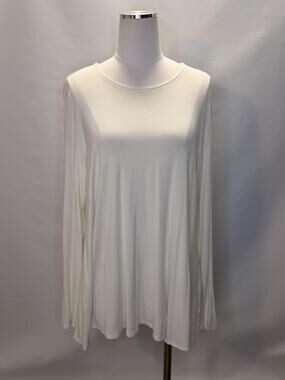 Eileen Fisher Shirt Womens Medium White Long Sleeve Scoop Neck Jersey Tunic Top